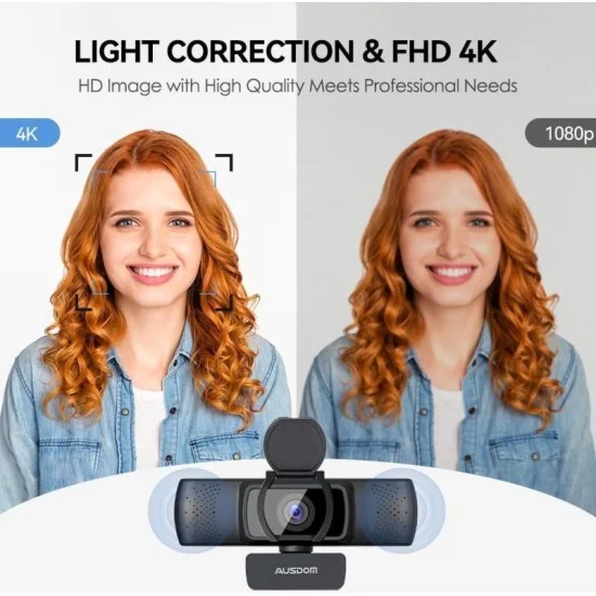 Ausdom 4K Webcam, Autofocus, Built-In Microphone, Frames 4K/30Fps, Usb2.0 (Add Type-C Rotary)- Black